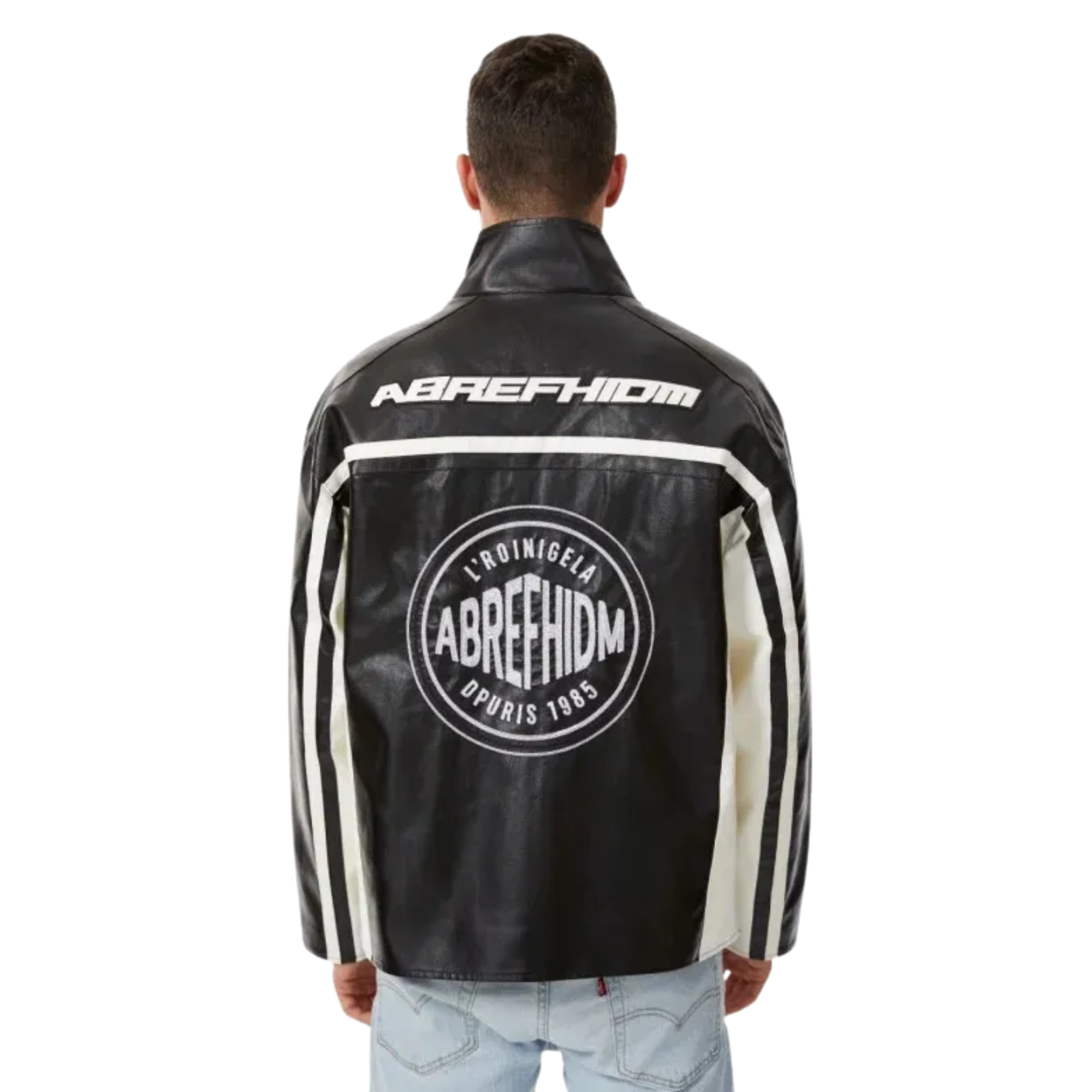 Black and White Leather Racing Jacket