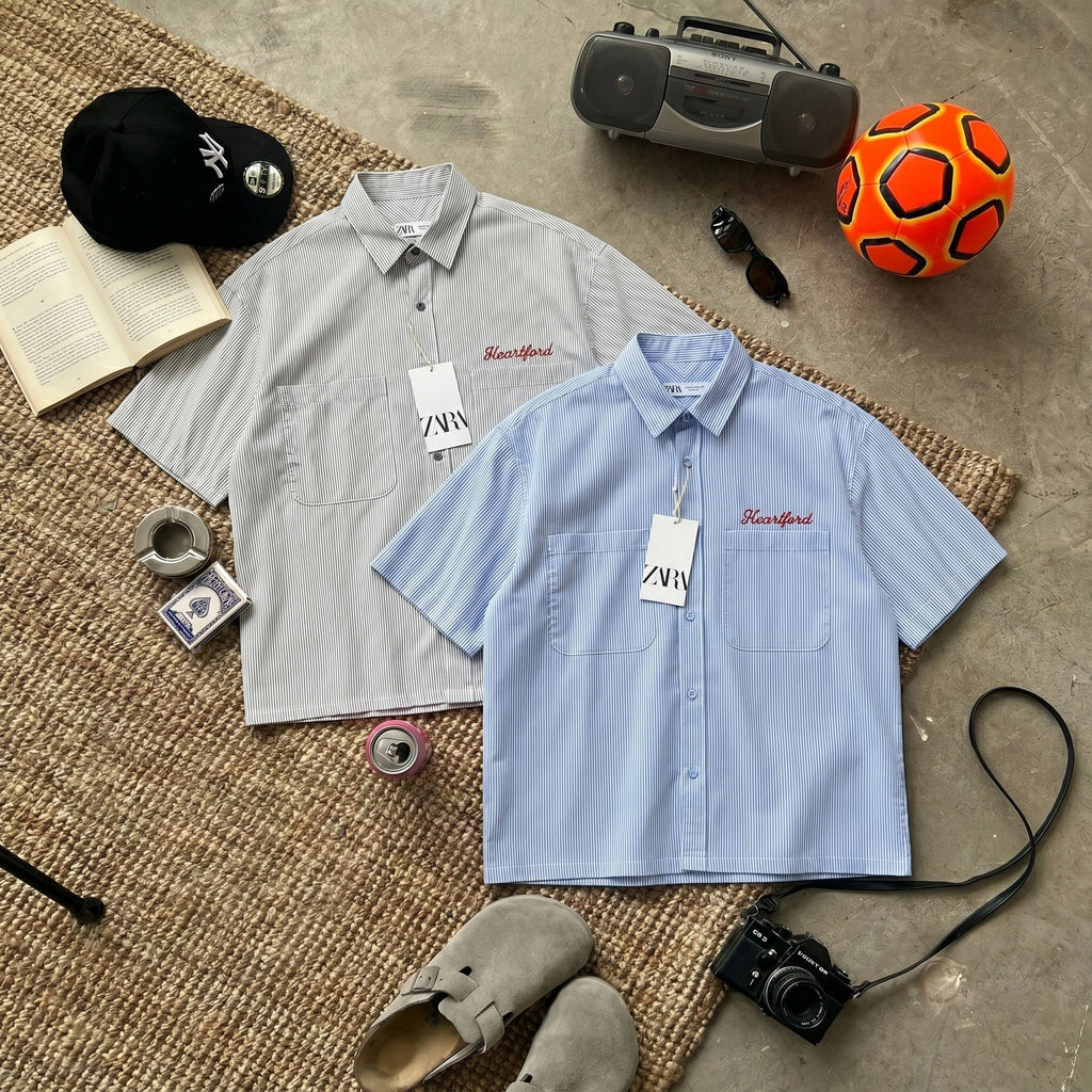 Striped boxy fit shirt grey