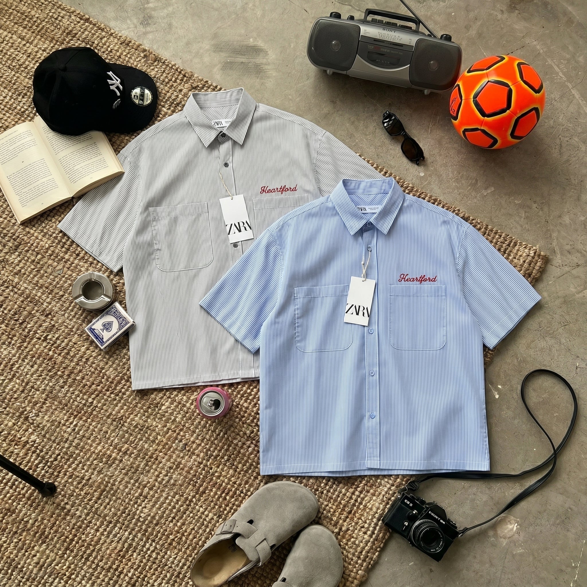 Striped boxy fit shirt grey